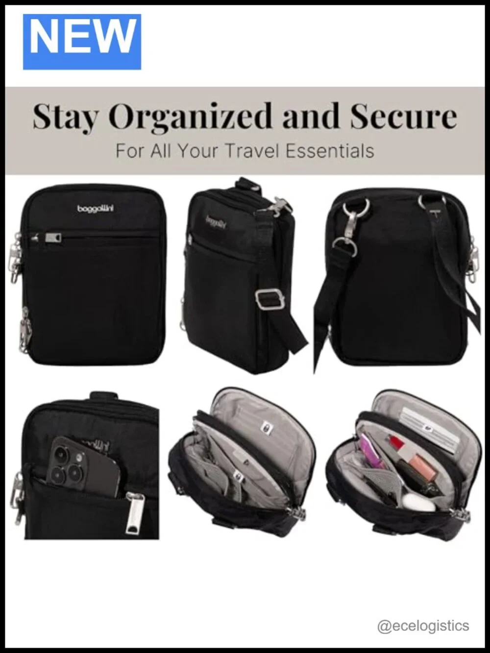 Anti-Theft Mini Crossbody Bag with RFID Protection, Securtex, Locking Zippers